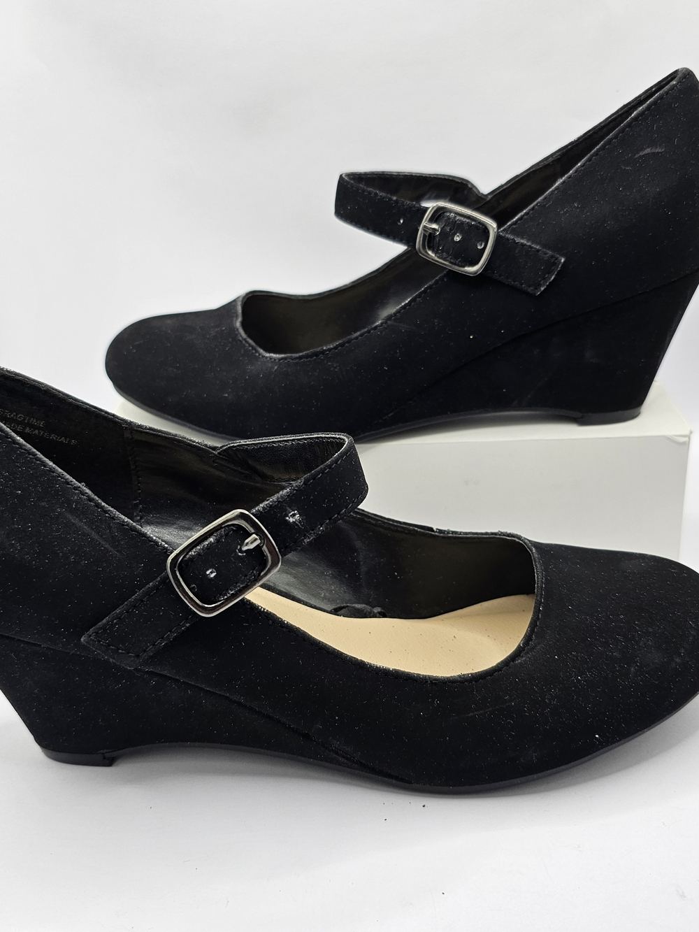 Madeline Stuart Black Suede Mary Jane Block Heel Pumps - Picture 2 of 5